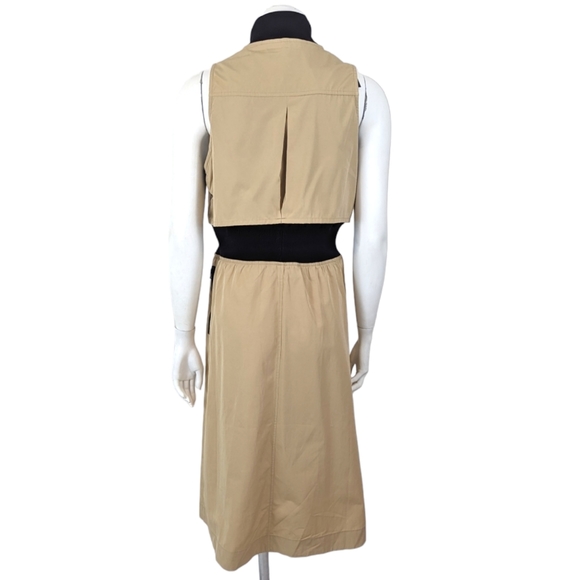 GSTQ 2 Way Zip Midi Dress NEW Womens Medium Beige Black Minimalist - Picture 7 of 14